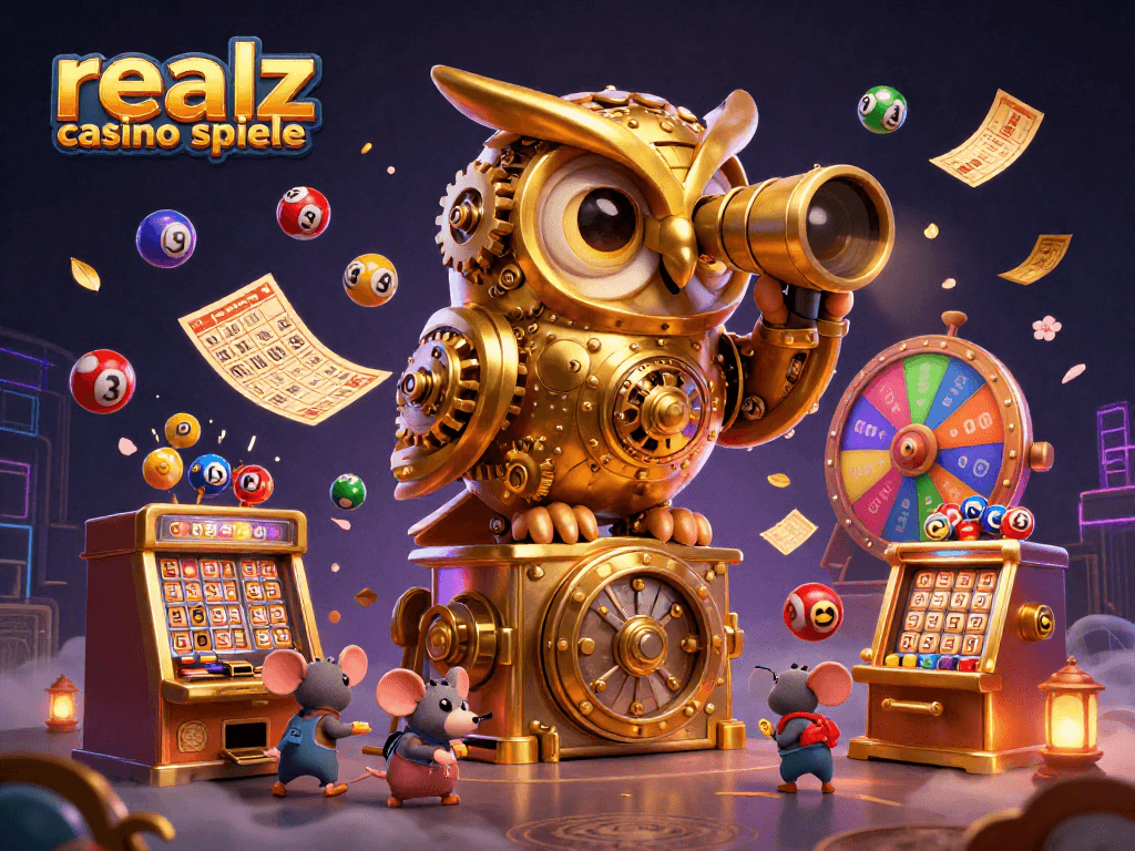 Spiele realz casino spiele mit vielfältigen Spielautomaten und Gewinnmöglichkeiten in dynamischer 3D-Illustration.