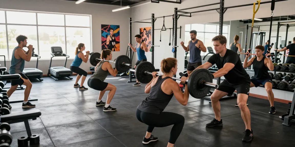 Anabolika und Steroide im Steroidshop: Sportler trainieren aktiv im modernen Fitnessstudio mit motivierender Atmosphäre.