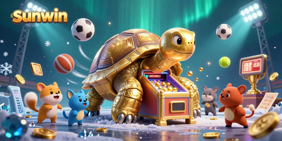 Engage in thrilling gameplay with sunwin's colossal golden tortoise pinball machine and vibrant sports elements.
