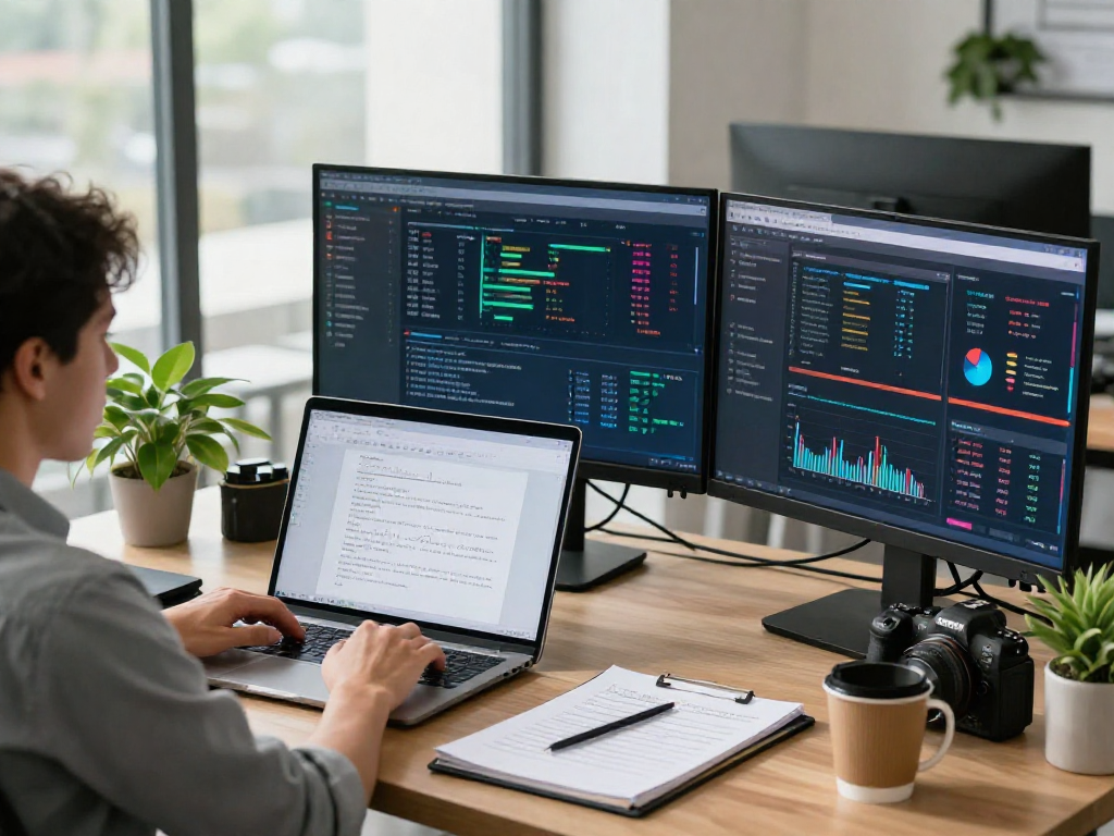 Analyst engaging in document fraud detection analysis using advanced software and multiple monitors to ensure authenticity.