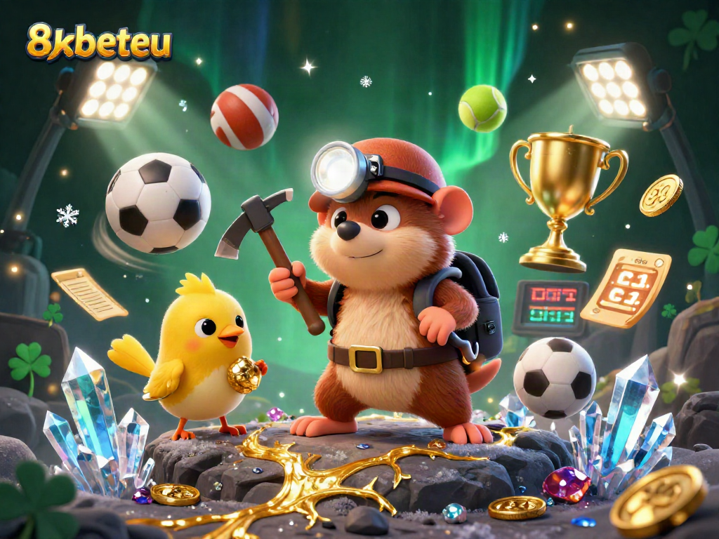 Join the excitement of 8xbeteu with vibrant sports elements, golden treasures, and lively characters.