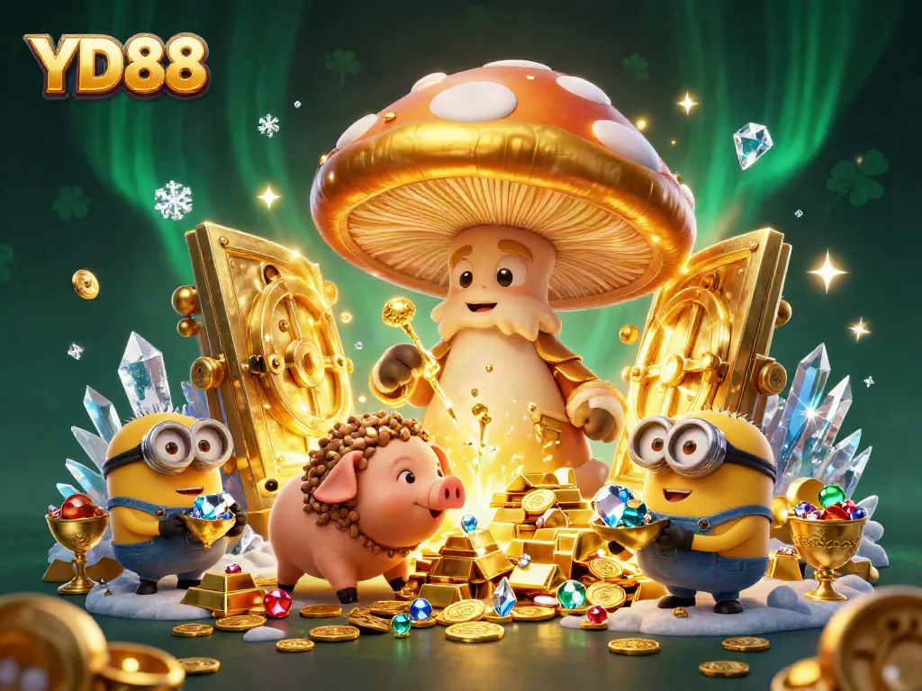 Spin to win in YD88 with a cartoon wizard and treasure on a magical casino adventure