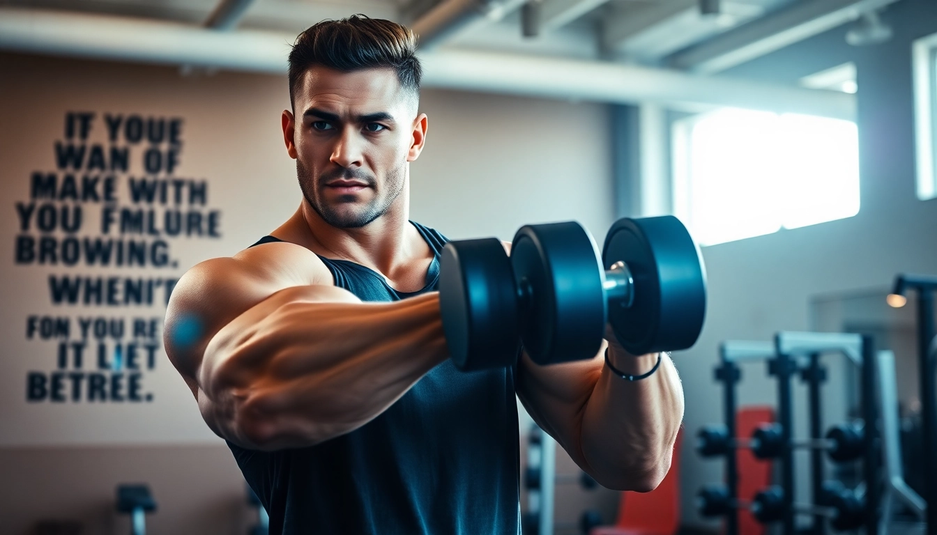 Proviron kaufen - Fitnessmodel beim Bizepscurl im modernen Fitnessstudio.