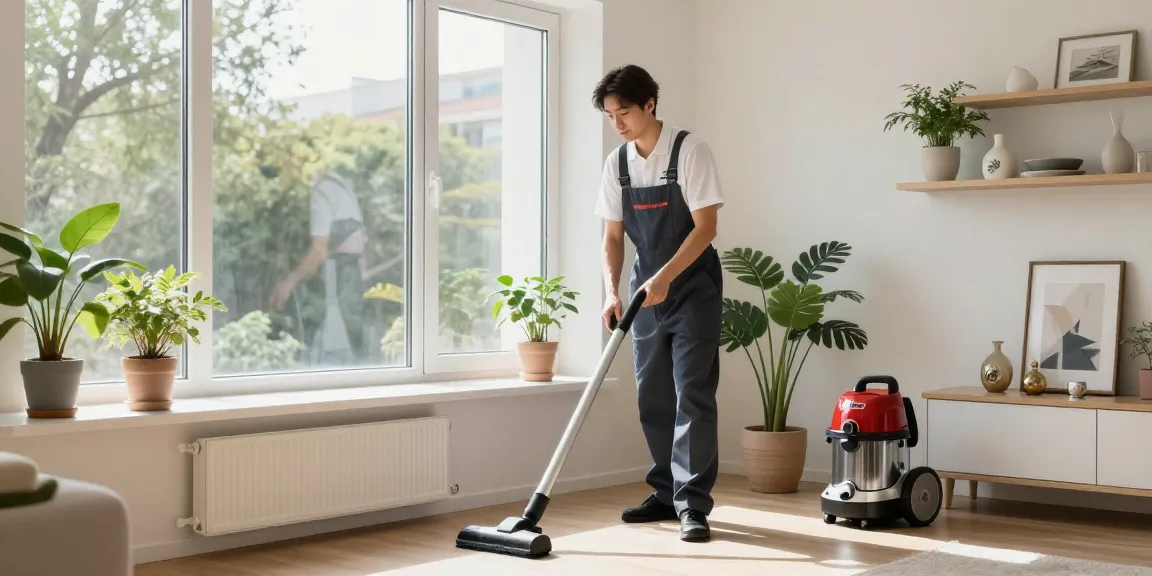 Professional cleaner representing putzinstitut bern enhancing a home's cleanliness and freshness during a cleaning session.