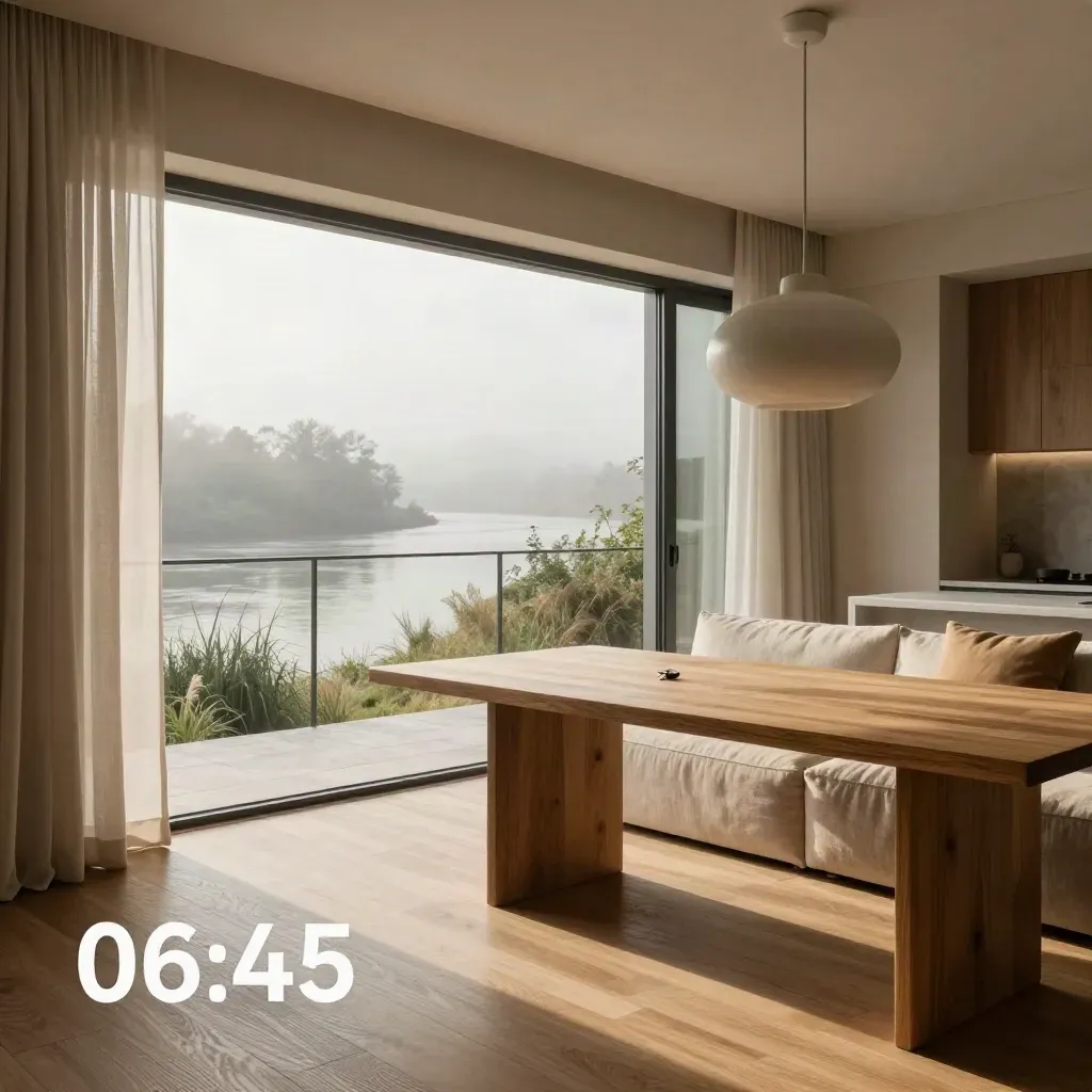 Helle Neubauwohnung am Wasser mit offener Loggia und Blick auf den Fluss