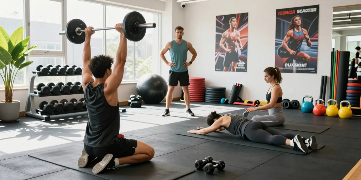 Aktive Fitness-Umgebung im Deus Shop mit motivierenden Sportlern und hochwertigem Equipment.