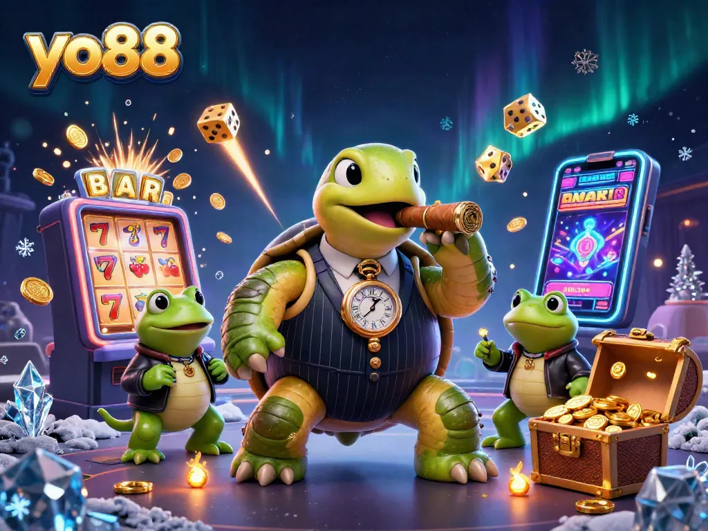Experience the thrilling world of yo88 with a vibrant casino scene featuring rich, animated characters and games.