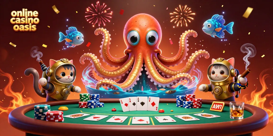 Engage in the excitement of online casino ohne oasis with kraken, diving cat, and poker elements.