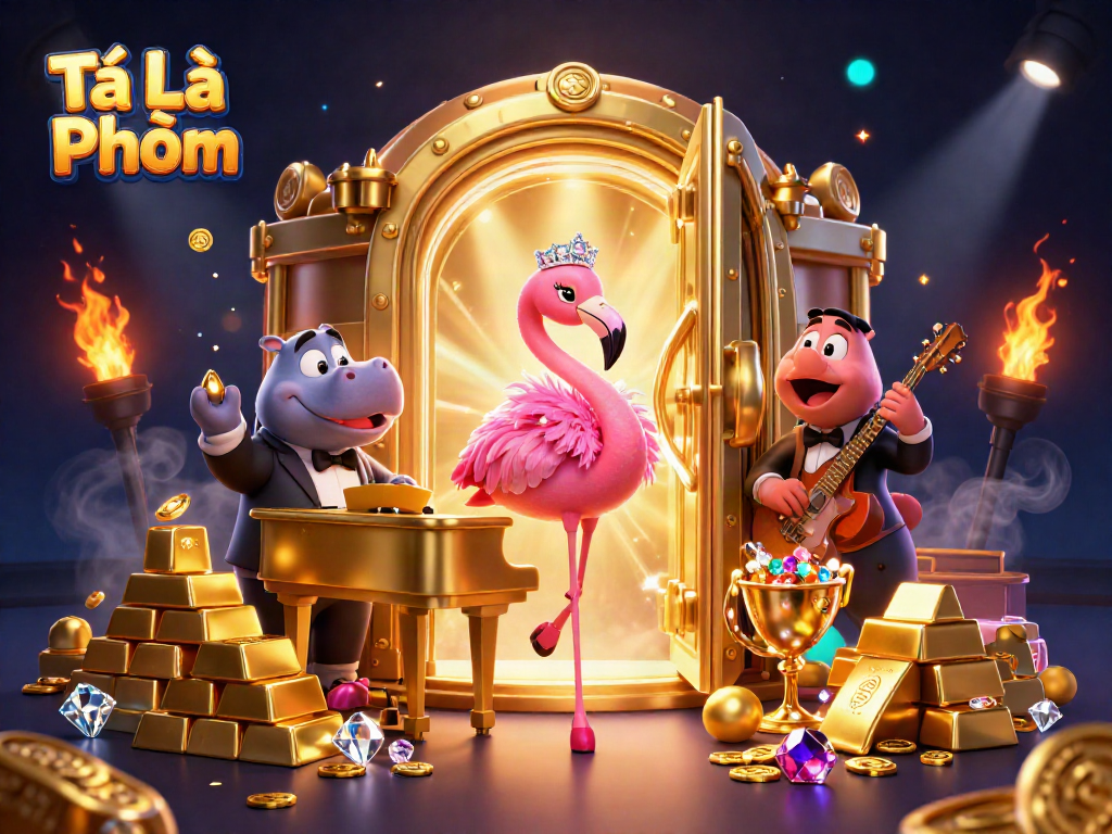 Experience the thrilling Tá Lả Phỏm game with vibrant characters and dazzling casino elements.