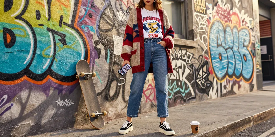 Discover stylish urban fashion at wissenmagazine.de with a trendy woman in an oversized cardigan and retro outfit.