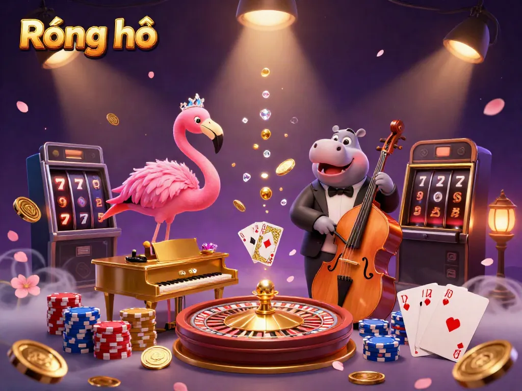 Experience the thrill of Rồng hổ with vibrant casino characters and elements in a lively setting.