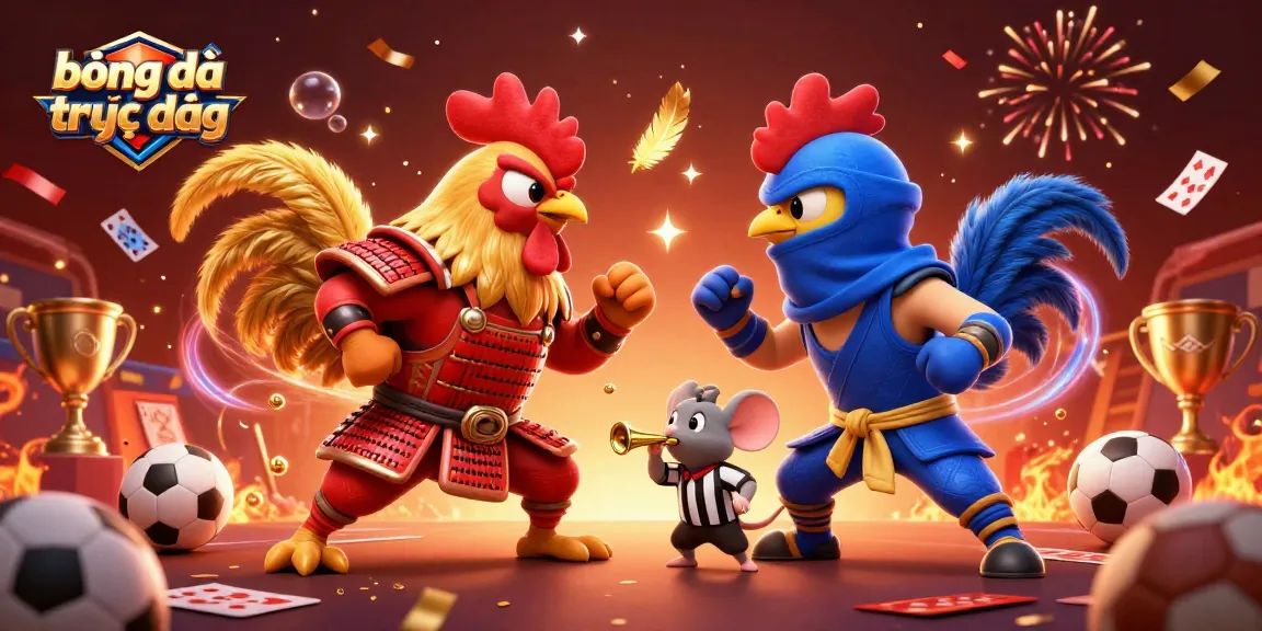 Experience thrilling bóng đá trực tiếp action with vibrant roosters and sports elements in a colorful scene.