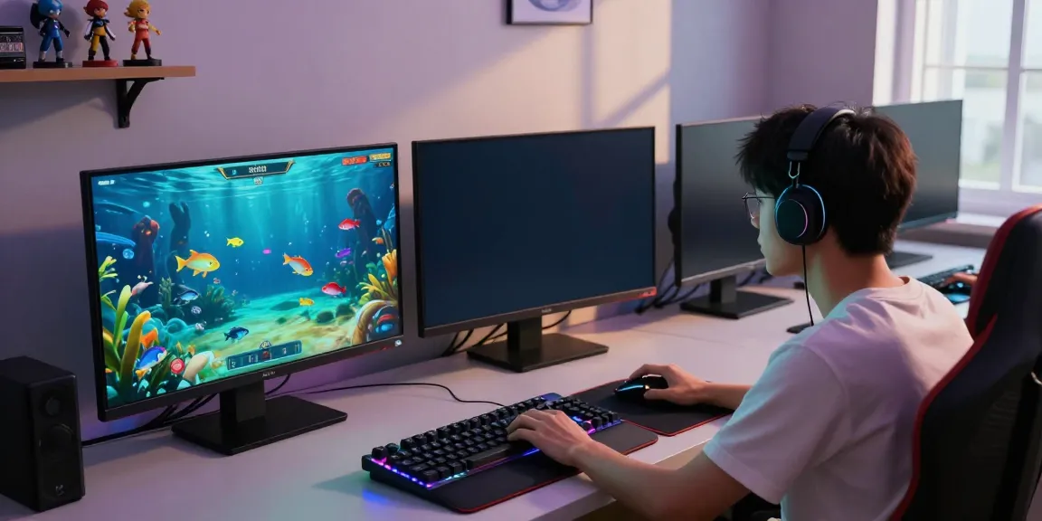 Player immersed in the vibrant gaming experience at DU88, showcasing fish shooting game on high-res monitor.